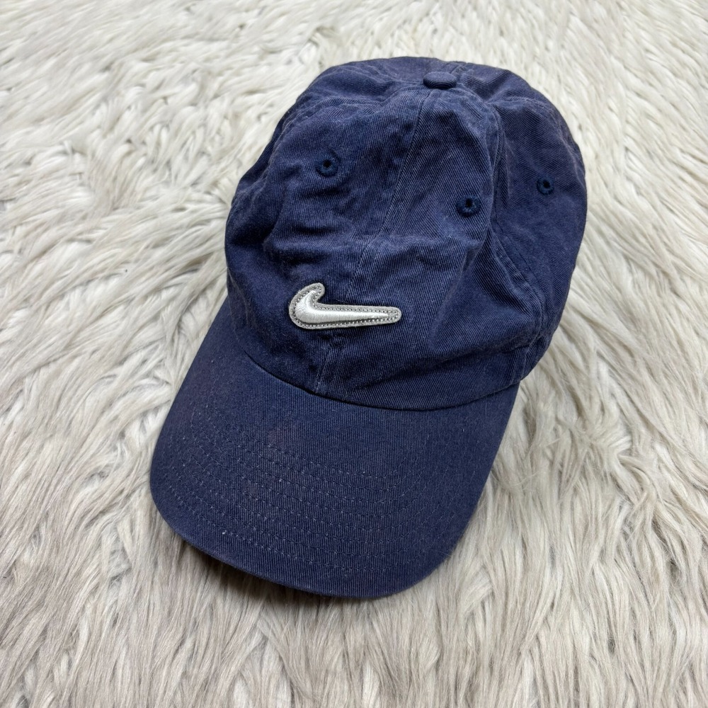 Vintage 00's Y2K Nike Navy Gray Cotton Adjustable Baseball Hat Cap Adult OS
